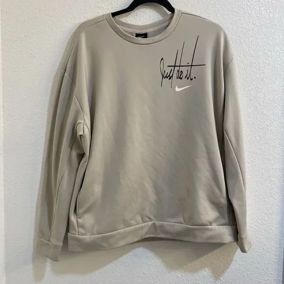 Nike Women's Tan Just Do It Pullover Sweatshirt With Kangaroo Pockets Medium - Picture 2 of 11